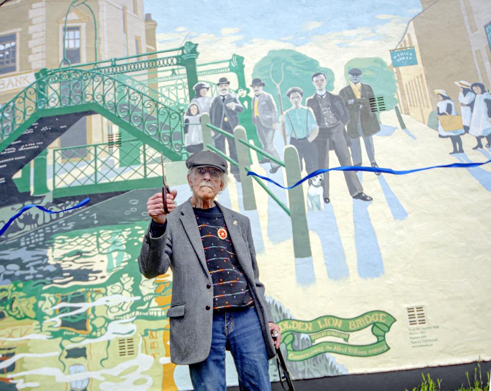 Ken White pictured earlier this year while restoring one of his iconic Swindon.murals
