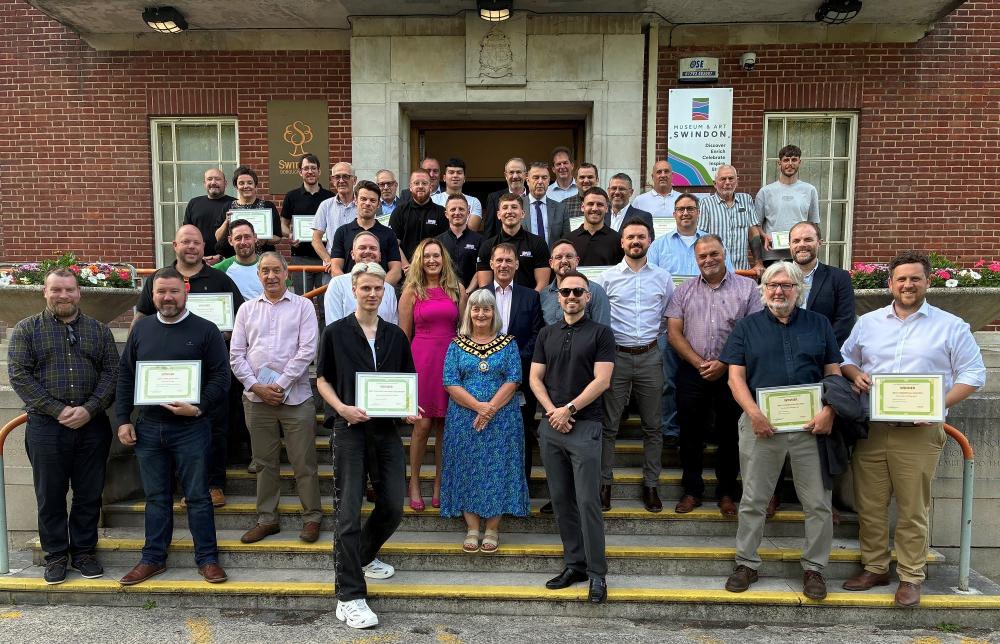 Winners of Swindon Borough Council’s Building Control Local Building Excellence Awards pictured with Swindon Mayor, Councillor Fay Howard, outside the Civic Offices