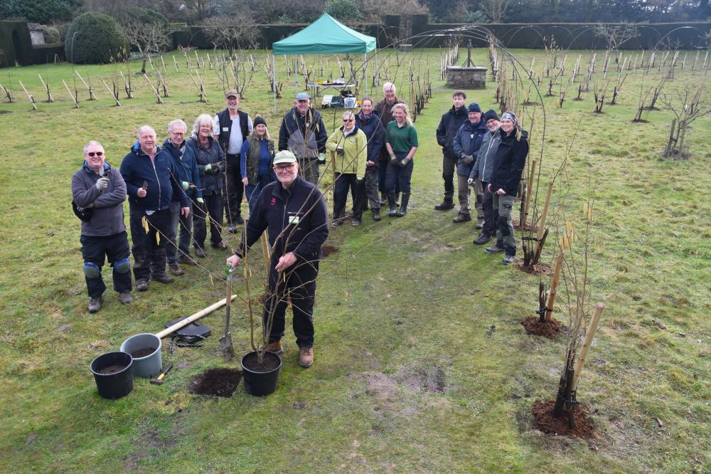 Head Gardener Garry Mumford plants the final hazel tree with National Trust staff and volunteers – Photo by National Trust.