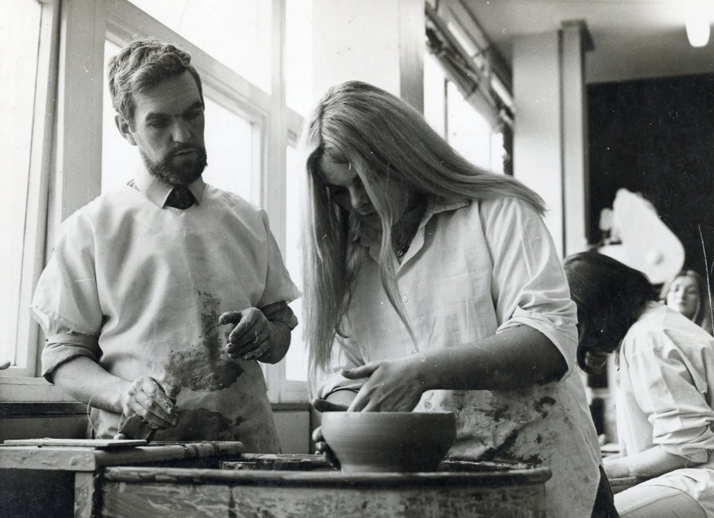 Peter Burgess and student at Swindon School of Art