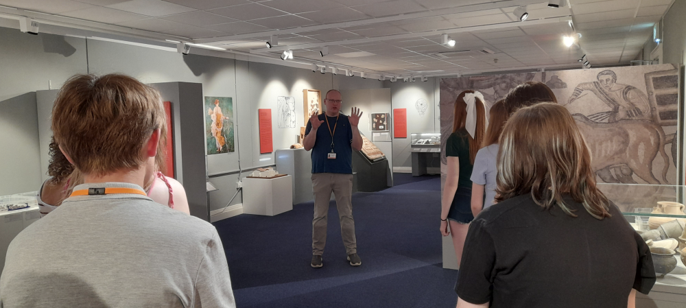John Wood, Collections & Exhibitions Manager, delivering a talk on careers in museums and galleries to Year 10 and Year 12 students from Dorcan Academy, New College, Cirencester College, Royal Wootton Bassett Academy and Ridgeway School