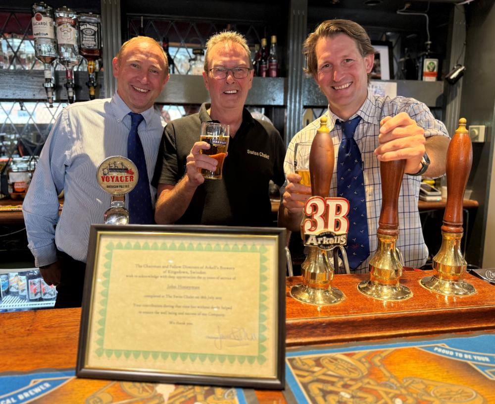 Craig Titchener (Arkell's Tied Trade Director), John Honeyman & George Arkell (Arkell's Managing Director)