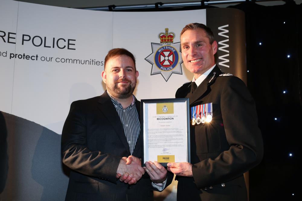 Adam Jones, left, with Kier Pritchard, the then Chief Constable of Wiltshire Police   