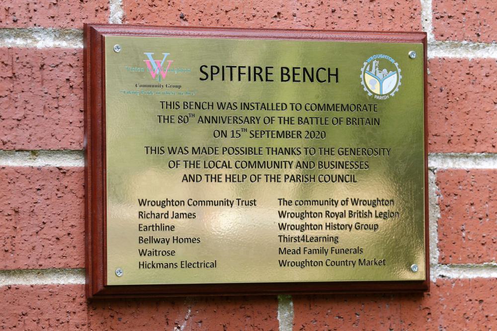 The plaque which was unveiled to thank those who funded the replacement bench, including Bellway, which is building new homes in Wroughton