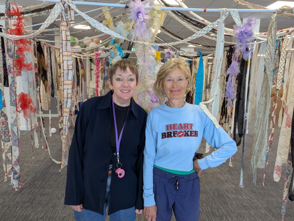 Sue Bardwell, left, of Artsite, with one of the festival helpers