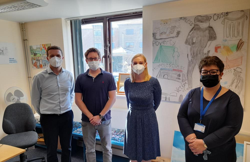 From left: Haine & Smith business change and improvement manager Tom Adams,  Haine & Smith clinical director Thom Pears, Haine & Smith clinical lead optometrist Anna Lewin and Lisa Thomas, health and welfare co-ordinator at Alabaré