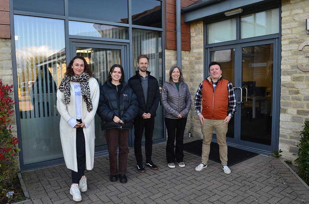 From left: Lily Lovell, Annabel Beresford, Louis O'Sullivan, Jessica Sanderson, and Dann Bragg at Infinity Nation headquarters at Brinkworth