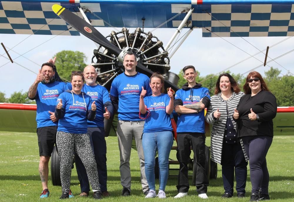 A group photo of those involved in the charity wing walk