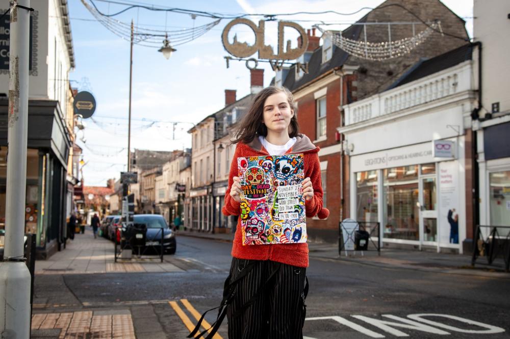 Talented young designer Phoenix with her work