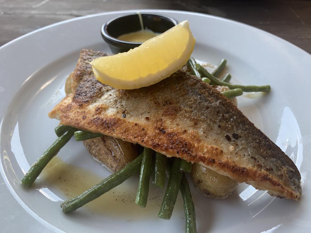 Pan-fried sea bass was pronounced excellent