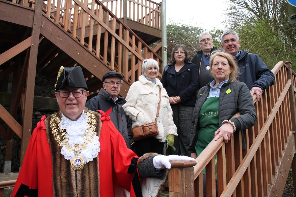 Mayor Cllr Gavin Grant and Waitrose partner Debbie Barnes with, from left, Edward and Janice James, Cllr Kim Power, Deputy Mayor Phil Exton and Cllr Campbell Ritchie