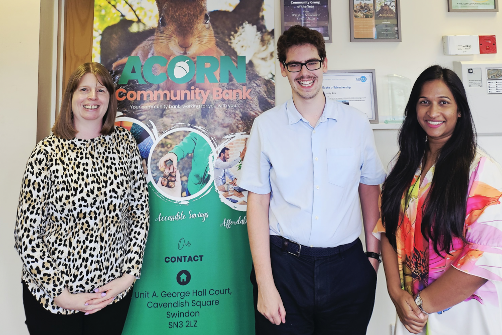 Acorn Member Services Manager Gemma Sadler, left, with Member Services and Marketing Officer George Woollands and Membership Development Manager Phoebe Fernandes