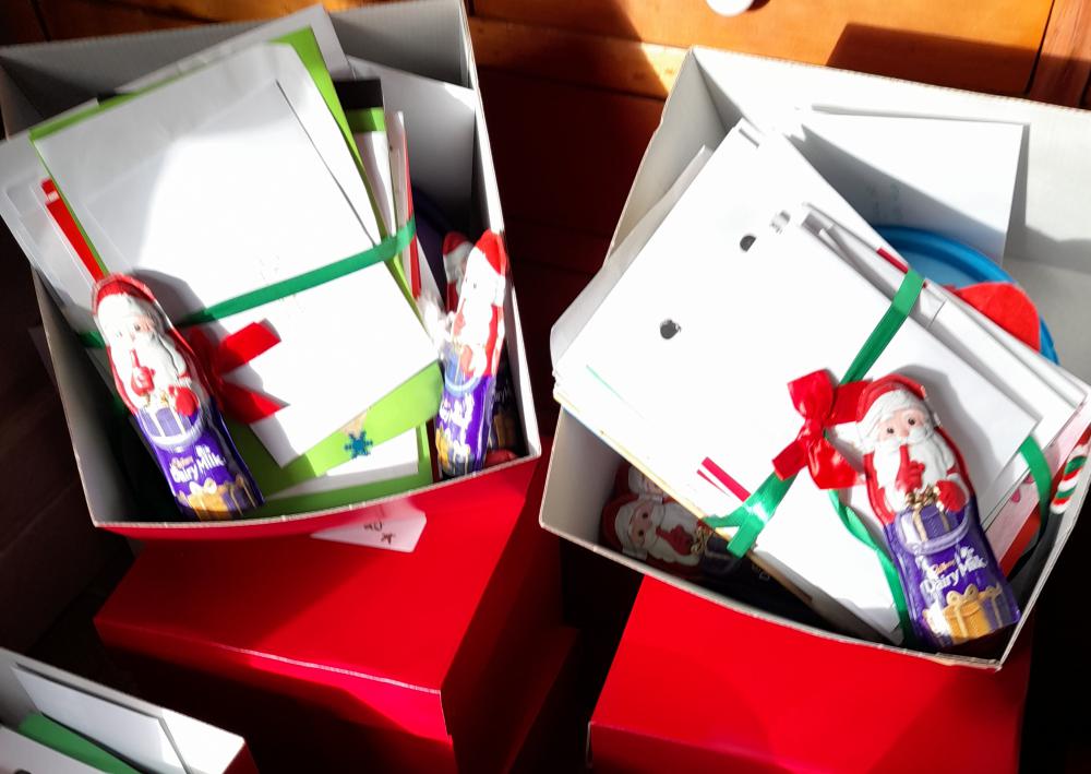Previous boxes of cards and gifts from Care Home Volunteers 