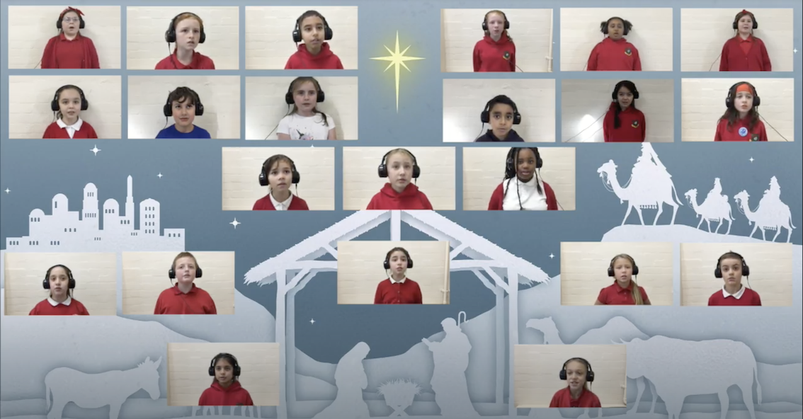 Children of the Llanedeyrn Primary School Choir singing for the Christmas Celebration