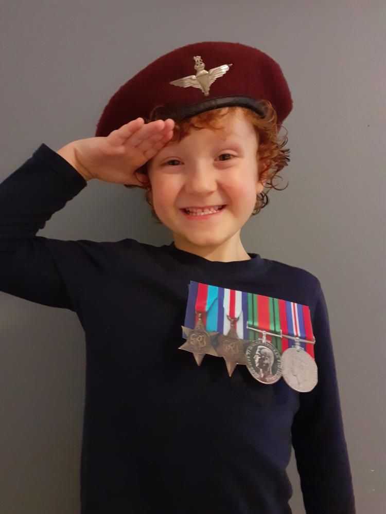 Charlie dressed as his greatest hero - his paratrooper great-grandfather