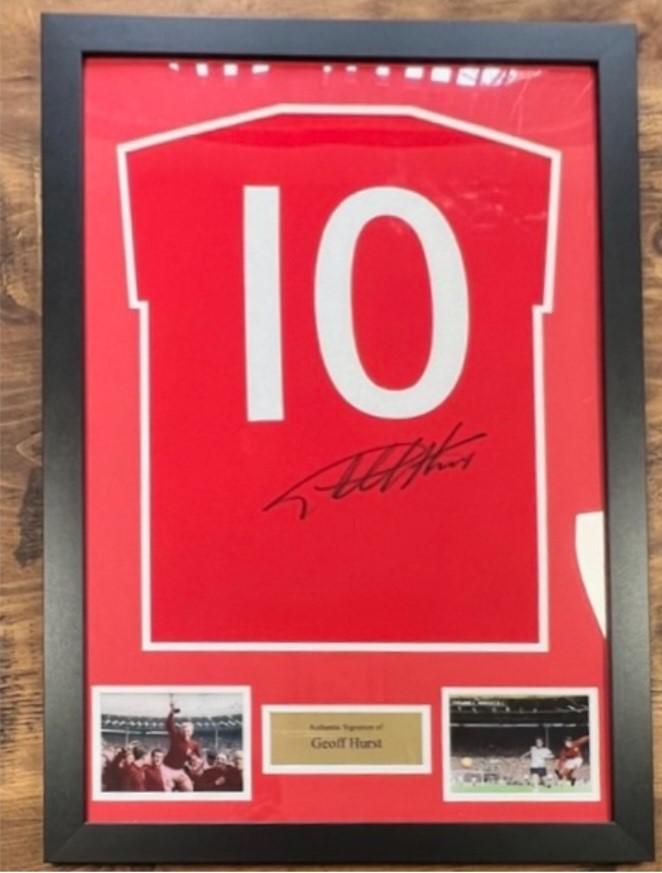 A shirt signed by England legend Sir Geoff Hurst is among the fundraising auction lots