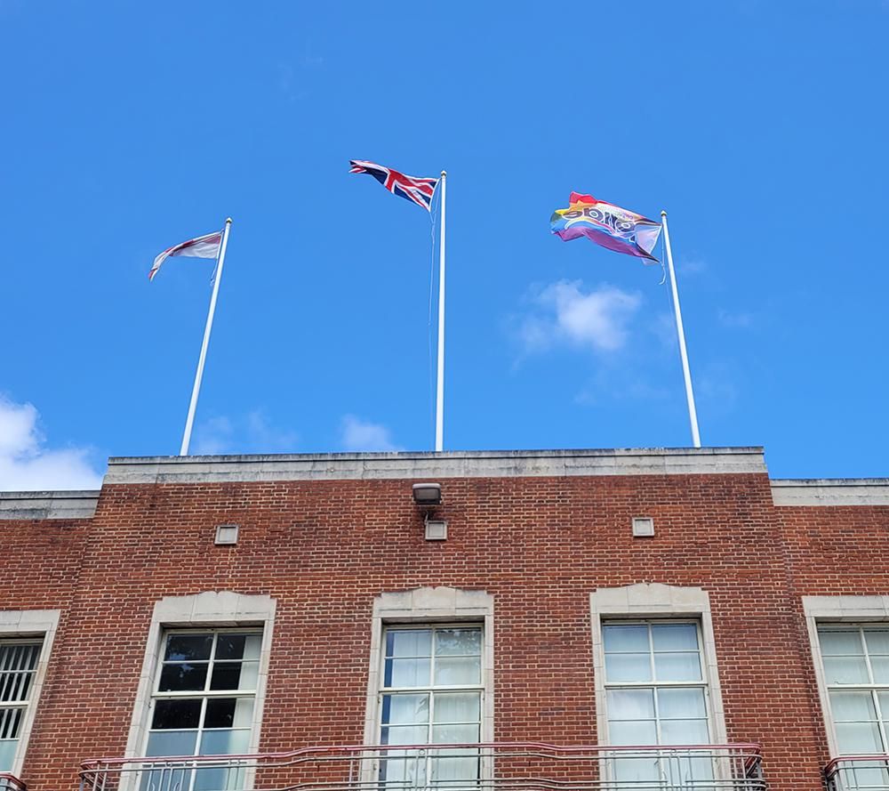 The flag, right, flies over the Civic Offices for the first time