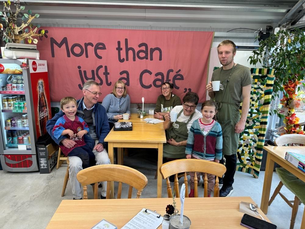 From left: charity trustee Dick Millard with his grandchildren Scott and Florence, Sharon Tubman, book keeper, Phyllida Richards, cafe manager, Amanda Carless, deputy manager, volunteer Tim
