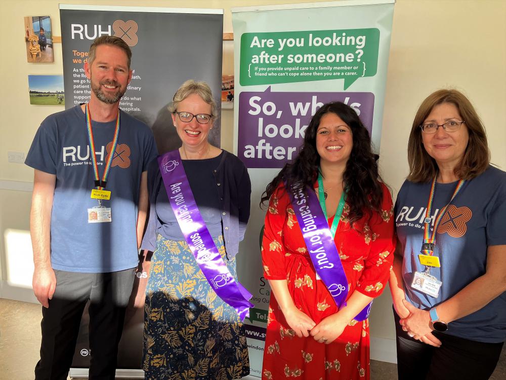 From left: Rich Gyde, Deputy Head of RUHX, Emma Walker and Nicola Wood, Grant and Impact Officers at Swindon Carers Centre, and Jan Witt, Legacy and Tribute Manager at RUHX