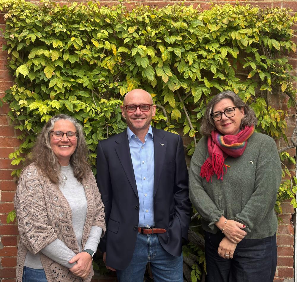 Wiltshire & Swindon Community Foundation’s new Chair Mark Barnett (centre), stood with joint Chief Executives Vicky Hickey (left) and Fiona Oliver (right).