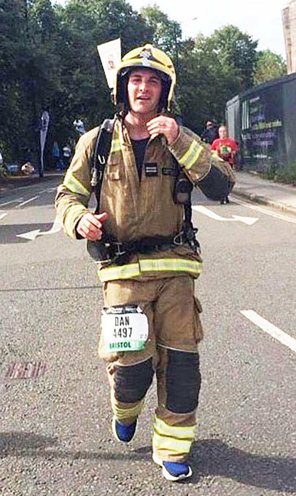 Dan Fry in his kit, running Bristol's Half Marathon