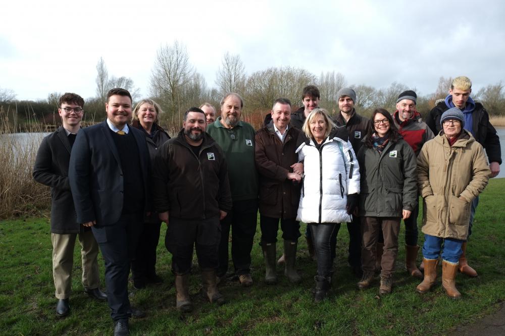 Councillors Gary Sumner and Maureen Penny join WWT staff and volunteers to launch the Forest Meadows Project at Mouldon Hill Country Park, Swindon (credit: Chris Noyce)