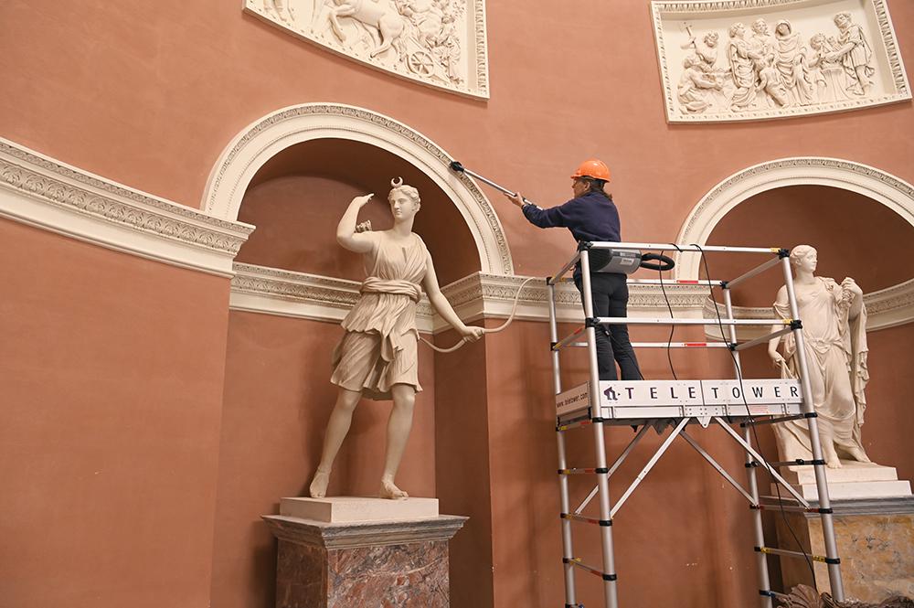Diana of Versailles by John Cheere undergoing conservation cleaning in the Pantheon at Stourhead, which is cared for by the National Trust (3). Credit and copyright National Trust - Jay Williams 