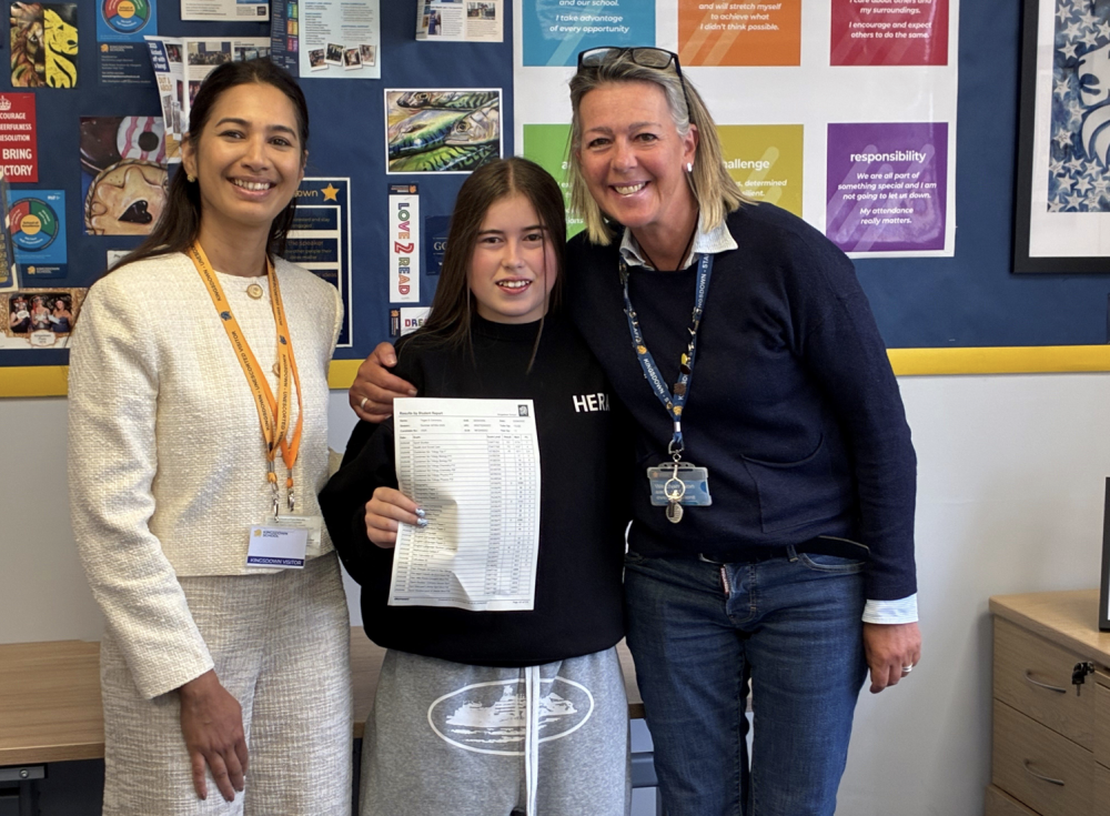 Cabinet Member for Education, Cllr Adorabelle Shaikh, Tegen Commons and headteacher Emma Leigh-Bennett at Kingsdown School