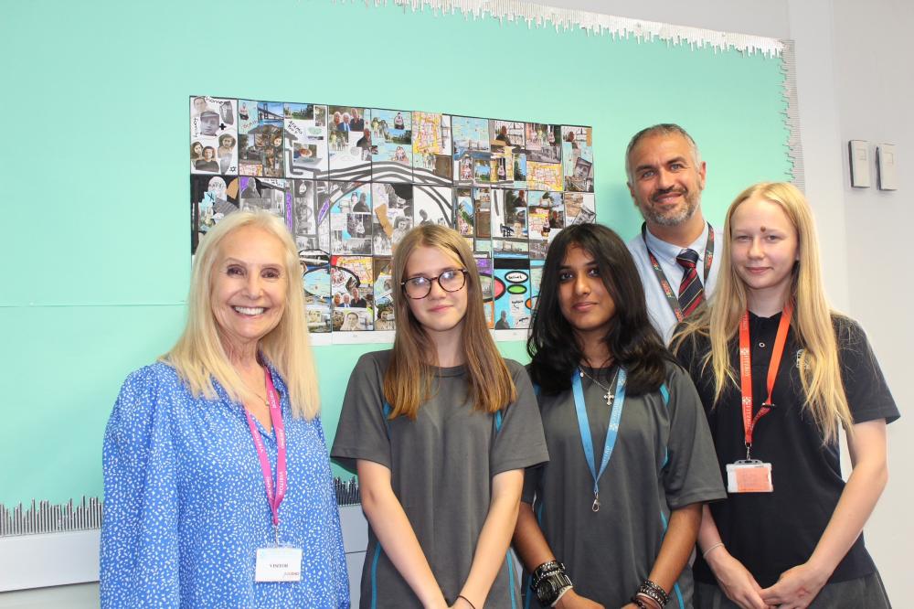 From left to right, Angela Cohen with pupils Katie, Crystal & Olivia and Andy Bull of Lawn Manor Academy