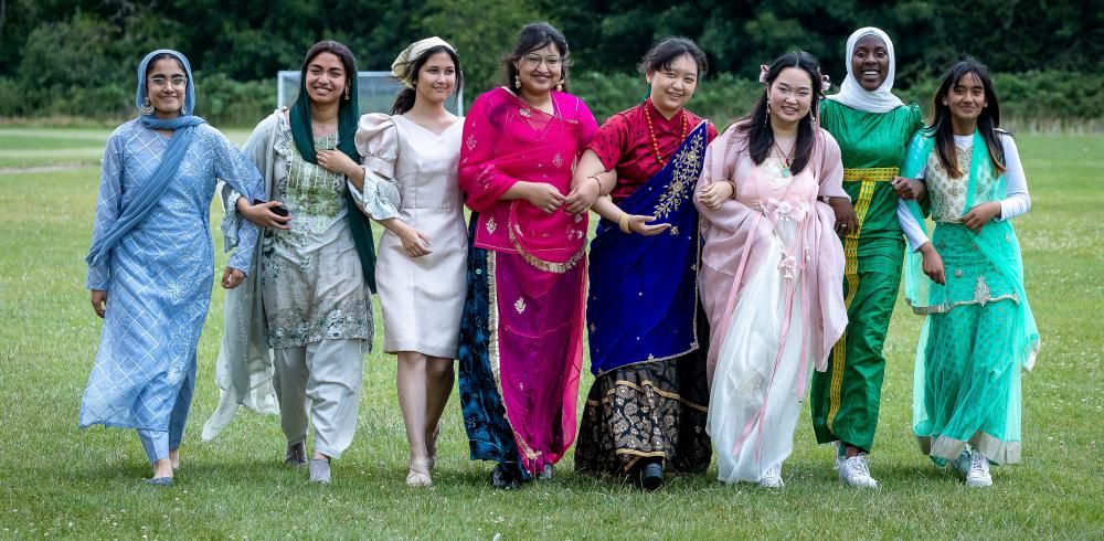 Lawn Manor Academy students (L - R) Mahnoor, Ayesha (Head Girl), Frances, Deepika, Sujata, Michelle, Binta, Chrisel