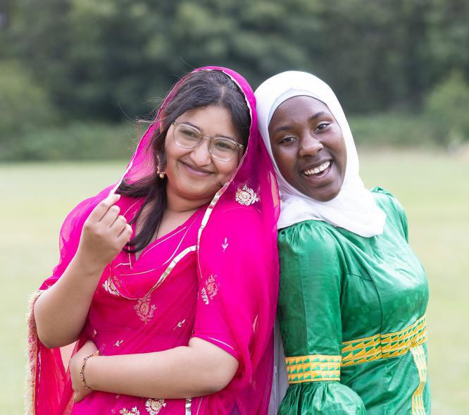 Lawn Manor Academy students Deepika (left) and Binta