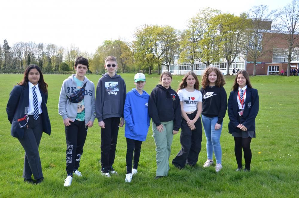 Some of the Polish student visitors pictured with Lawn Manor pupils
