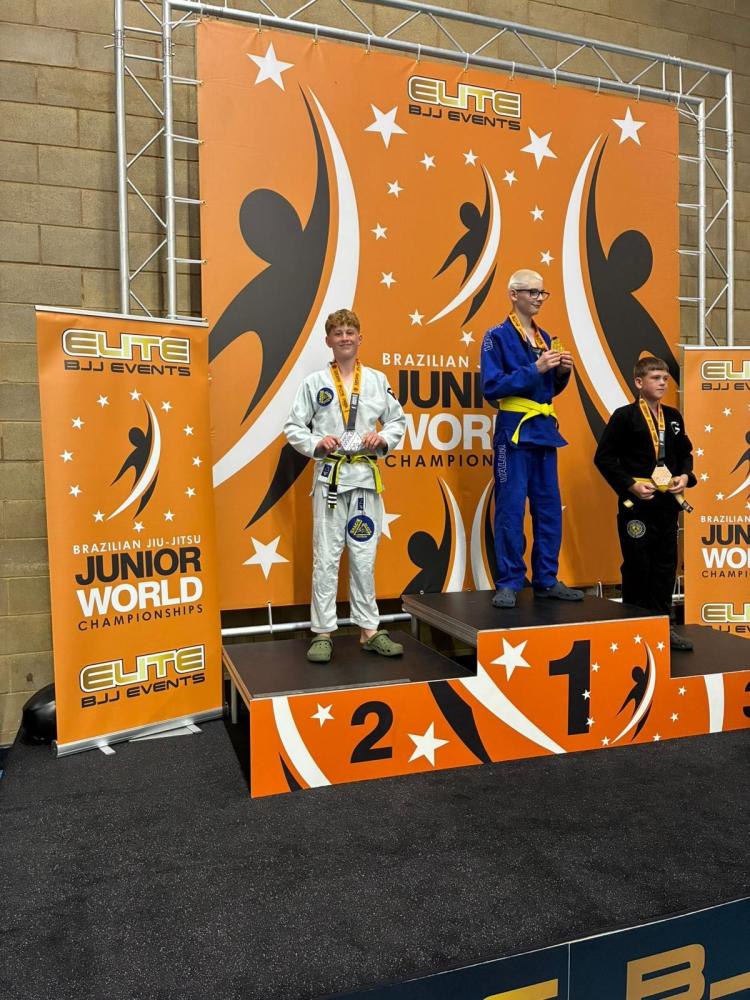 Roman on the podium at the Brazilian Jiu Jitsu Junior World Championships