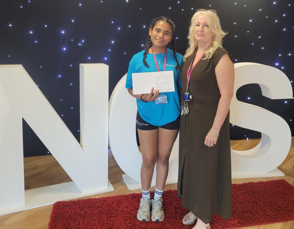 New College Swindon Principal and CEO Leah Palmer with Dextra Rebelo, one of many successful students