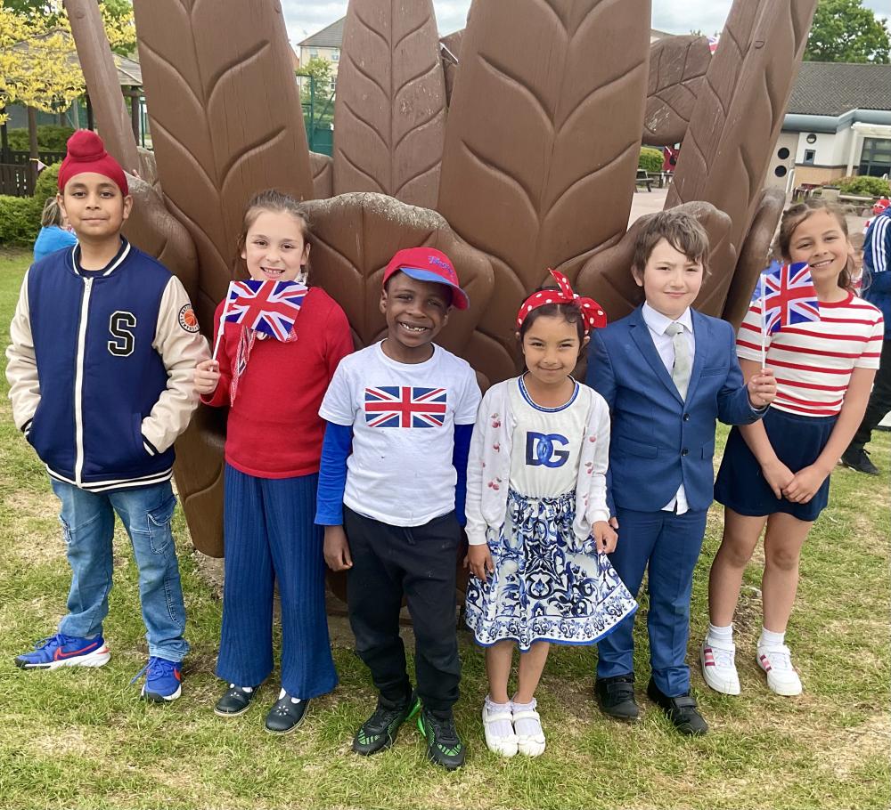 Orchid Vale Pupils celebrating the 80th anniversary of VE Day: Photo by TPAT 