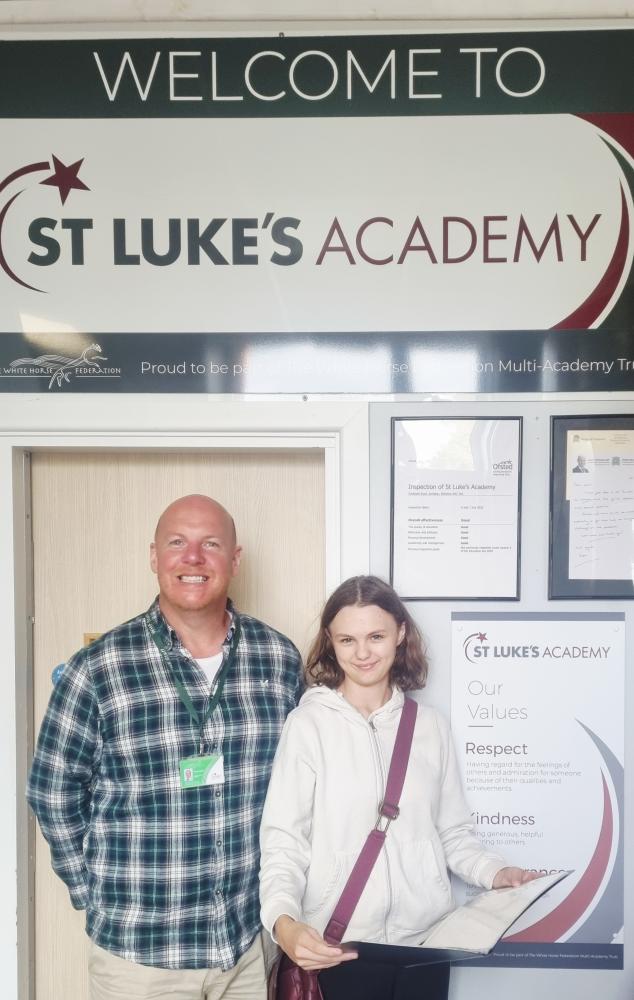 Student Evie Chalk with Associate Principal Thomas Green