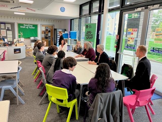South Swindon MP Heidi Alexander, centre, talking to students