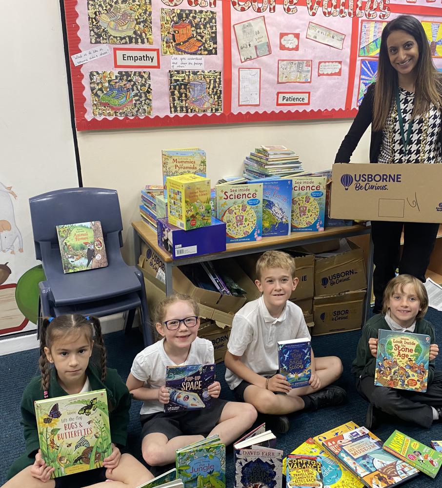 Selena Sahota with the school's Year 3 librarians