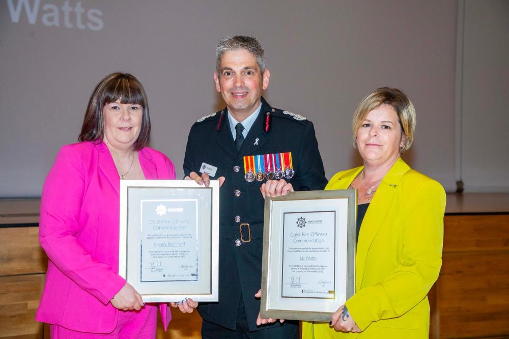 Pictured (left to right): Mandy Blackford, Chief Fire Officer Ben Ansell and Liz Watts