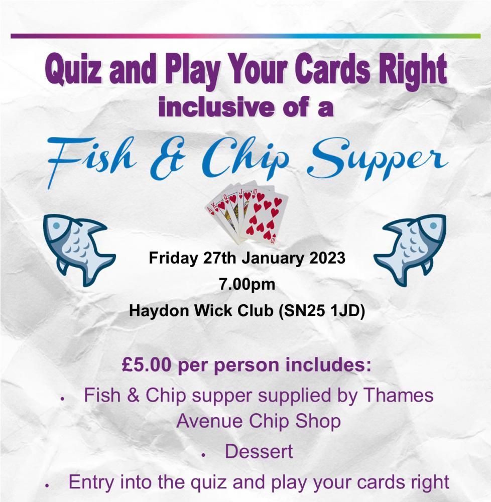 Fish and chips and games evening to be hosted by Haydon Wick Parish Council