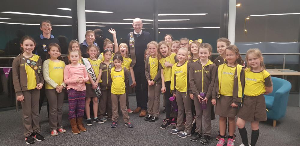 Brownies visiting MP Justin Tomlinson at a previous Parliament Week event at his Community Office