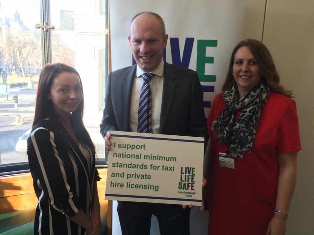 North Swindon MP Justin Tomlinson with campaigners Sammy Woodhouse, left, and Elaine Pickford