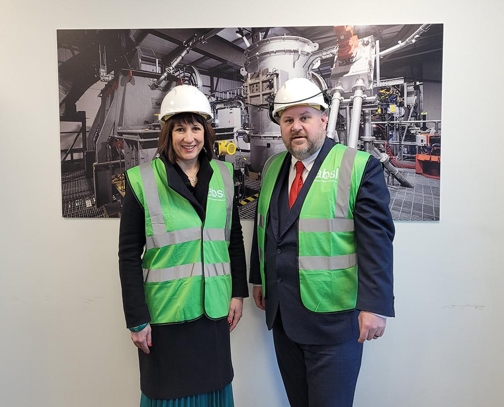 Shadow Chancellor Rachel Reeves with Swindon Borough Council Labour Group leader Cllr Jim Robbins at Advanced Biofuel Solutions Ltd