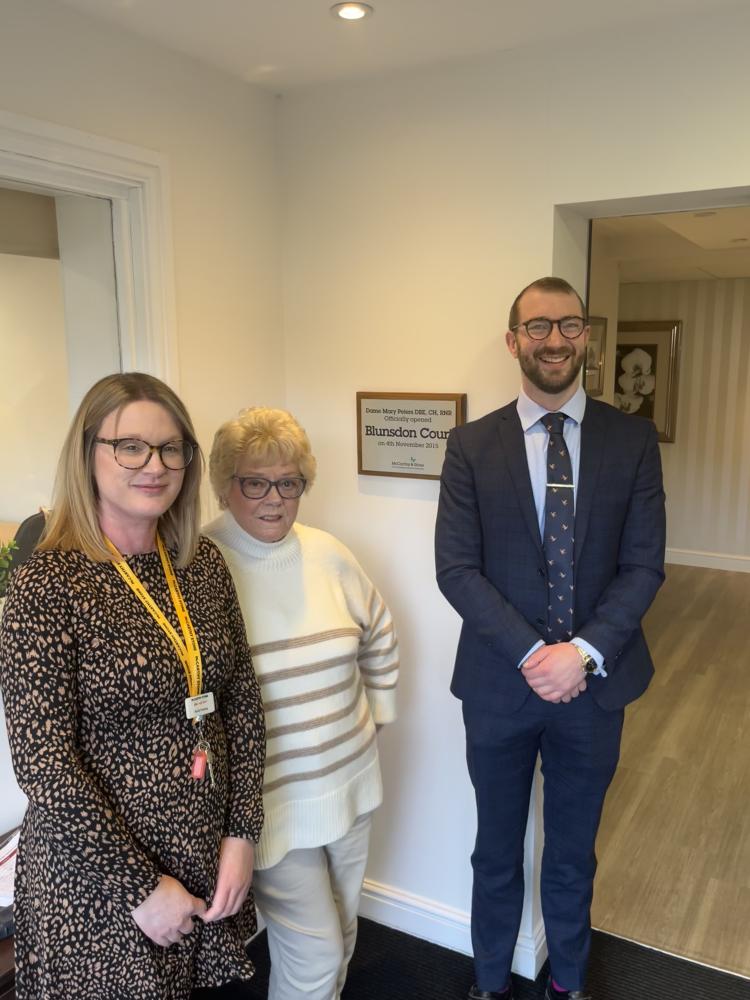 From left: House Manager Shelly Penning, homeowner Iris Mustoe and North Swindon MP Will Stone