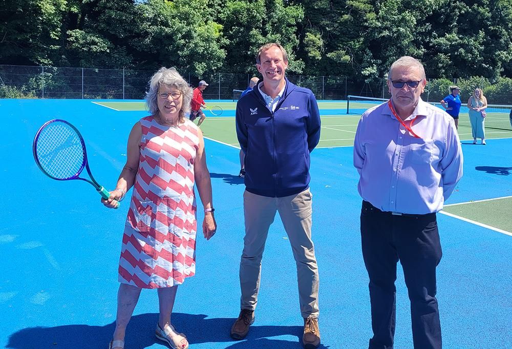 From left: Cllr Linda Kasmaty, Lawn Tennis Association Parks Investment Delivery Partner James Deem and Cllr David Griffiths