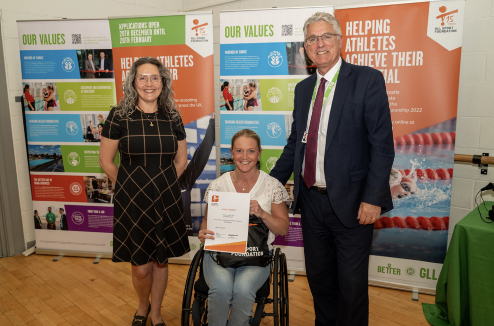 From left: Cllr Marina Strinkovsky, GSF ambassador and award athlete Suzanna Hext, GLL CEO Peter Bundey
