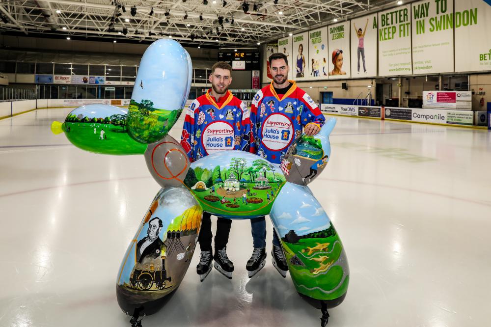 Wildcats Colby Tower and Tomasz Malasinski with the first painted Swindog (picture: Simon Ward)