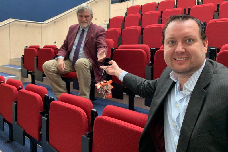 (left to right): Dr Geraint Coles receiving the keys to the CHI from Cllr Dale Heenan