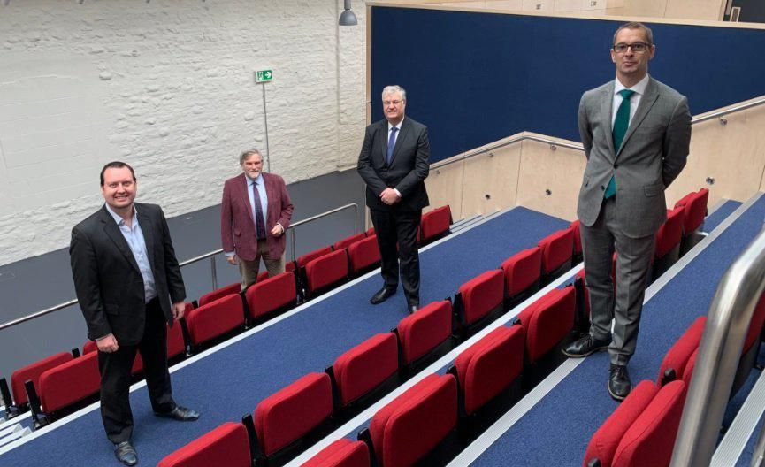 (left to right): Cllr Dale Heenan (Swindon Borough Council's Cabinet Member for the Town Centre, Culture and Heritage); Dr Geraint Coles (RAU’s Director of the Cultural Heritage Institute), Cllr David Renard (Leader of Swindon Borough Council); Jamie Harwood (Swindon's Operation's Director at Beard Construction)