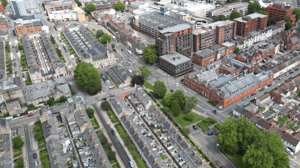 Aerial shot of the Health Hydro and The Works area